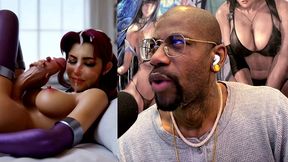 starfire jerking off her transgender cock and cumming all over her own face, ai generated