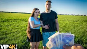 Horny guy picks up a chick with big natural boobs in the countryside.