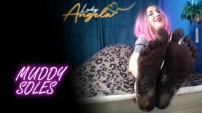Lady Angela really dirty feet muddy feet satin milf feet