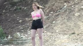 Pretty blonde whore gives best oral on the road