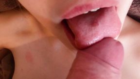 Slobbering blowjob close-up, gentle cock swallowing
