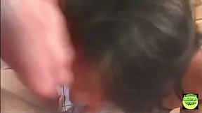 An attractive Asian chick rubs her tight pussy while a guy anal drills her ass