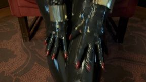 Visiting the library in my classy latex outfit and latex mask and latex gloves