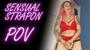 Lady Angela sensual strapon POV lipgloss red pleasers red latex lingerie fetish