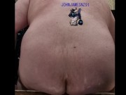 white kiwi bear from NZ puts a asthma inhaler totally in his ass