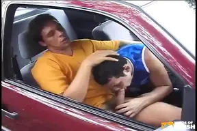 Two Horny Twinks Suck Their Hairy Cocks in the Car and Pound Their Tight Assholes Outside