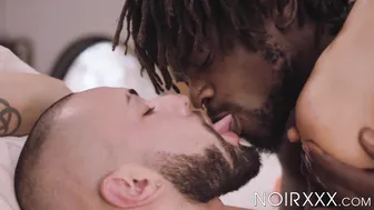 Devin Trez barebacks blindfolded hunk Gus Del Rey after blowjob