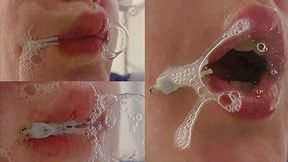 The Giantess Winter Rescuer is a tiny frozen human being, warmed by her breath, lips, and saliva