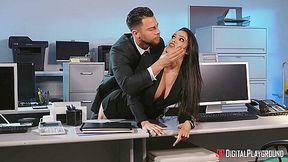 Horny Cougar Katana Kombat Threesome Office Sex