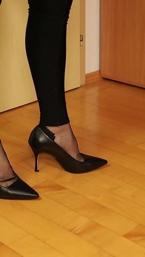 Black High Heels & Rht Nylons - Dangling & Footplay Under the Desk