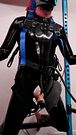 Latex pup gets milked through diaper while suspended