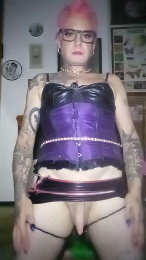 Cross Dresser: Lady magenta masturbating