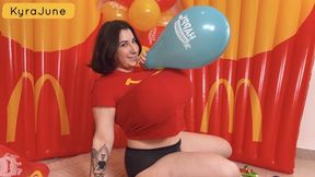 Balloon Boobs Playful Tease with MacDonalds Balloons - NonPop Balloon Inflation and Tease