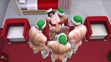 Nat has a gangbang bukkake party at santa big cocks factory at xmas