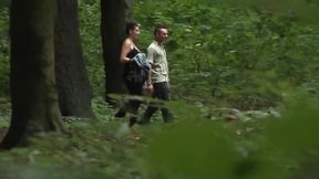 Dark-haired slut gets it on in the forest