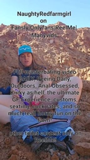 Petite Bigass Redhead, fucks monster dildo, rolls in mud, pounds ass outside, squirts, tastes toys