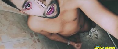 Alien boy jerking his big uncut cock in the shower and eating his own cum