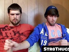 Str8Thugs.com - Bearded dude's mutual handjob session with his straight buddy and cum blast