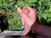 I went out to jerk off in a field by the road.Beautiful cum with a good dick