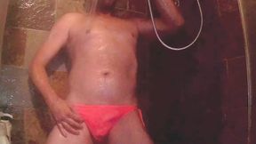 🔥 Wet &amp; Wild: Crossdressed Stud in Hot Pink Bikini Bottoms Gets Steamy in the Shower