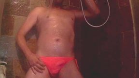 🔥 Wet &amp; Wild: Crossdressed Stud in Hot Pink Bikini Bottoms Gets Steamy in the Shower