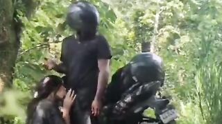 Bikers veer off the road for a quickie