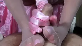 Majestic Glamour Princess Pink Nylons Footjerking Foot and Hand Job with Pink Satin Gloves - Cum on My Pink Nylon Feet by Foot Chicks