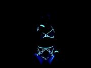 Hot Femboy throatgoat deepthroats dildo in Neon Lighting and Lingerie