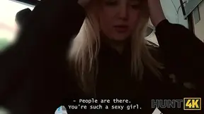 Lustful cutie shows off her natural titties to a random guy while walking on