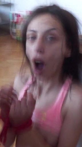 Rough Facefuck Session with Submissive Brat Candie Cross in Knee-high Socks and Mini Skirt