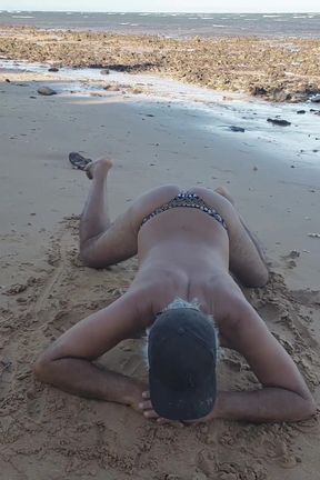 Ladysilva crossdress showing off on the beach in bikini