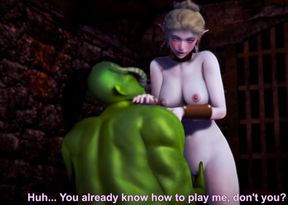Rude orc made elf squirt from fingers