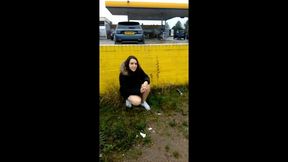 Public Panty Wetting, Peeing in my Little Thong By The Busy Service Station