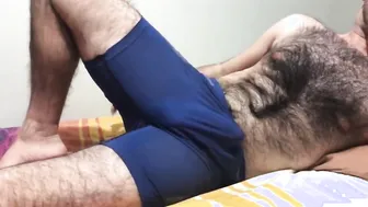 Hairy Algerian daddy masturbates his big cock outdoors
