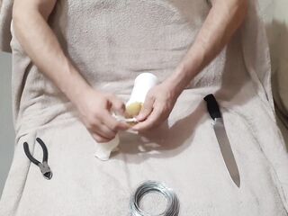 How to make and use a masturbator for chaps. Handmade asshole. Artificial snatch. Cum inside!