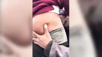 Older Black Amateur Sucks Cock Outdoors for Cash
