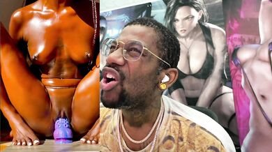 Oiled Petite Ebony Tits Ride Rough Tentacle Dildo On Bald Pussy