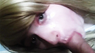 Blonde Crossdresser Swallows Huge Load from Older Man 4