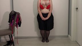 Mature teacher chooses a bra for work. Big gorgeous boobs jump and pop out of bras. Saggy tits.