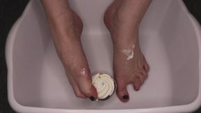 Whipped Cream Chocolate Cupcake Crush With Feet