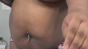 (Part 1) Young and Horny Ebony BBW Whore Dives Into Her Fetish For Some Sexy Oiled Up Belly Play.