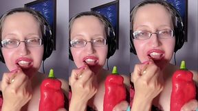 ASMR PAPRIKA PEPPER EATING  - ASMR, EYE GLASSES, GIANESS, LIPSTICK , Big LIPS, MOUGH, FOOD, FACE FETISH, LONG NAILS. Listen in headphones for ASMR Effect