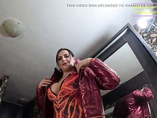 Velvet Tracksuit Tease – Smokin', Big Titties & Black Strap Flash