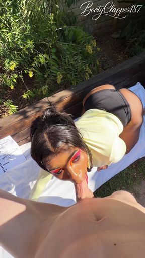 Ebony Girl Reading Outside Gets Her Throat Used by White Guy