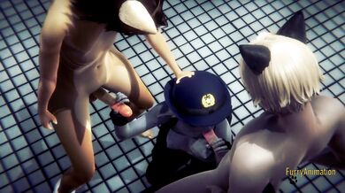 Judy Hopps murrsuit threesome creampie in fursuit cosplay