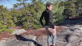 Horny exhibitionist hiker cums on a mountain visible pussy contractions