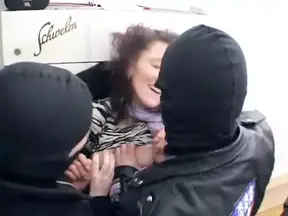 Three German guys with hard cocks meet a deepthroating vintage MILF