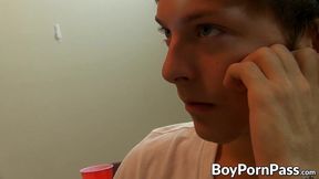 Twink grips onto classmates broad hips as he fills his hole