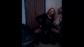 Sissy in Chastity Suck and Fuck Dildo in Dungeon