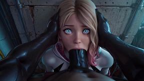 Gwen Stacy from spiderman deepthroats huge back cock, then rides it and gets creampied - AI generated